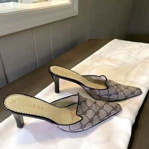 Ralph Lauren navy and white mules